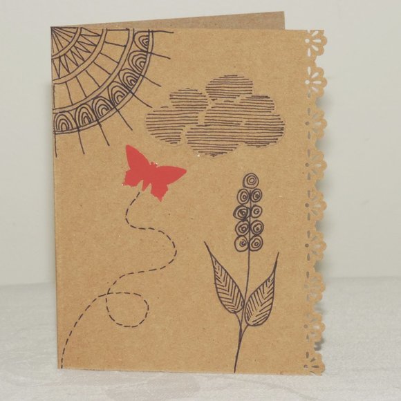 Whimsical Zen Doodle Butterfly Garden Blank Note Cards, Set of 4 with envelopes - Picture 3 of 5